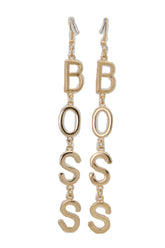 Hook Earrings Set Gold Metal Long BOSS Word Charm Hip Hop